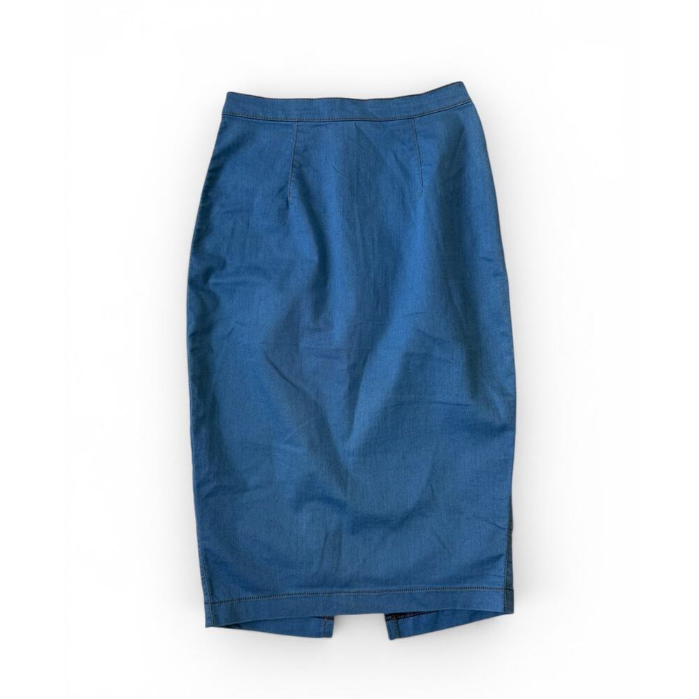 Naked Wardrobe Blue Denim Inspired Pencil Skirt Cotton Stretch Women Size Small
